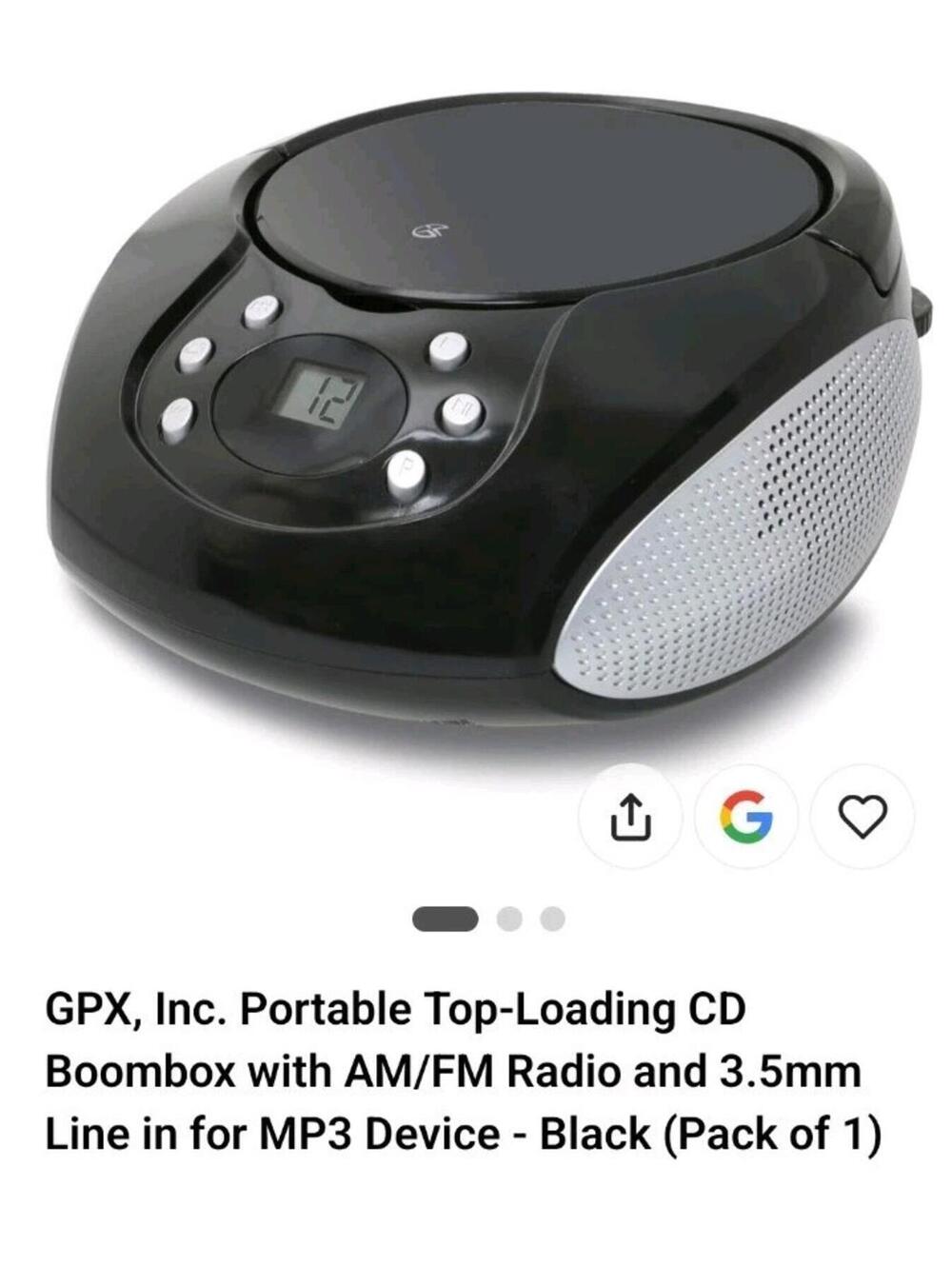 GPX BC112 Portable Boombox CD Player with AM FM Radio and Built in Speakers